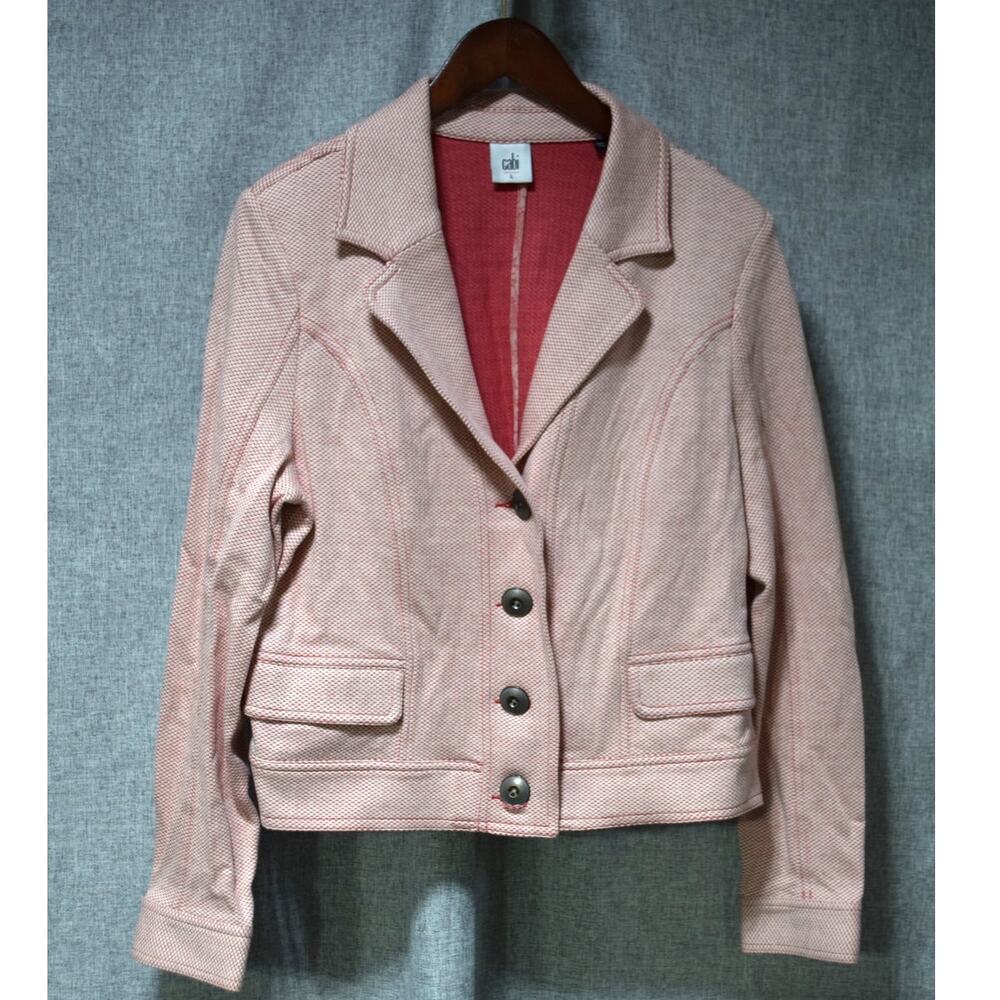 Cabi Textured Button Front Cropped Jacket – Pink/Red – Large